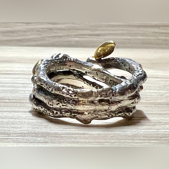 Stephen Dweck Diamonds Sterling Silver & Gold Triple Fortuna Branch Ring, Size 5 - Picture 4 of 10